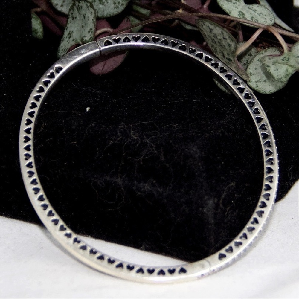 Pandora Hearts of Pandora Sterling Silver CZ Hinged Bangle Bracelet‎ S925 ALE 3